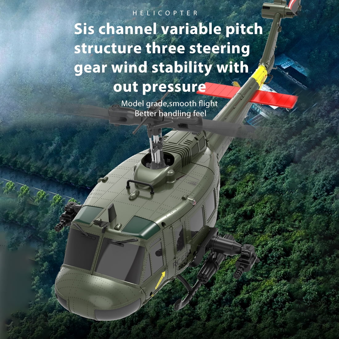 RC ERA C032 UH-1 Huey RC Helicopter, 6CH 2.4G Flybarless Helicopter with 6-Axis Gyro, Altitude Hold, 3D Inverted Flight, Optical Flow Positioning, 1/48 Scale Aircraft Model for Adults