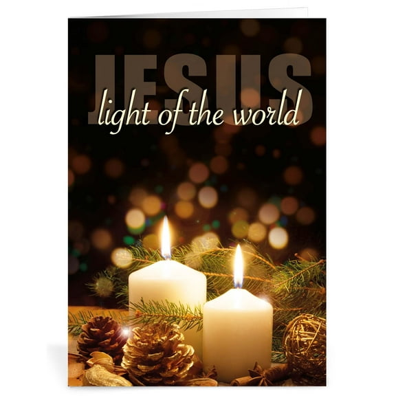 Religious Christmas Cards - Light, pack of 20, 5x7in, Printed in England, with Bible verse and White Envelopes, by Just Cards Direct