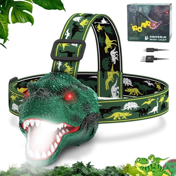 Linterna frontal Nitigo Dinosaur T-Rex recargable LED para niños a partir de 3 años