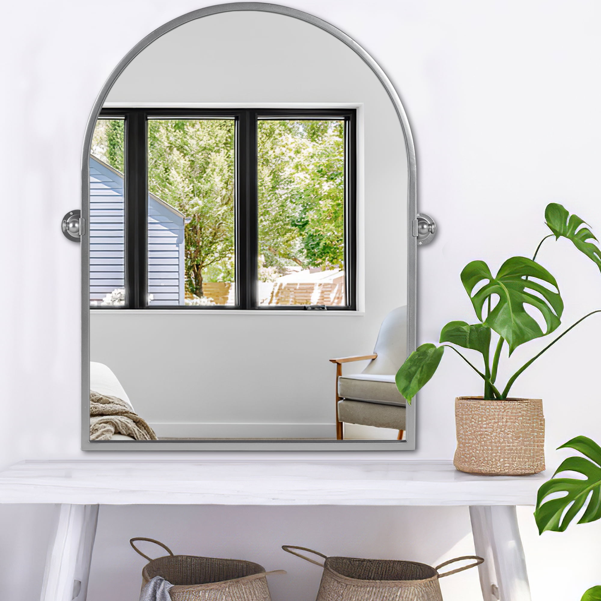 MAYEERTY Arched Wall Mirror Small Arch Mirror Wall-Mounted Mirror 36 x24 Sliver Iron