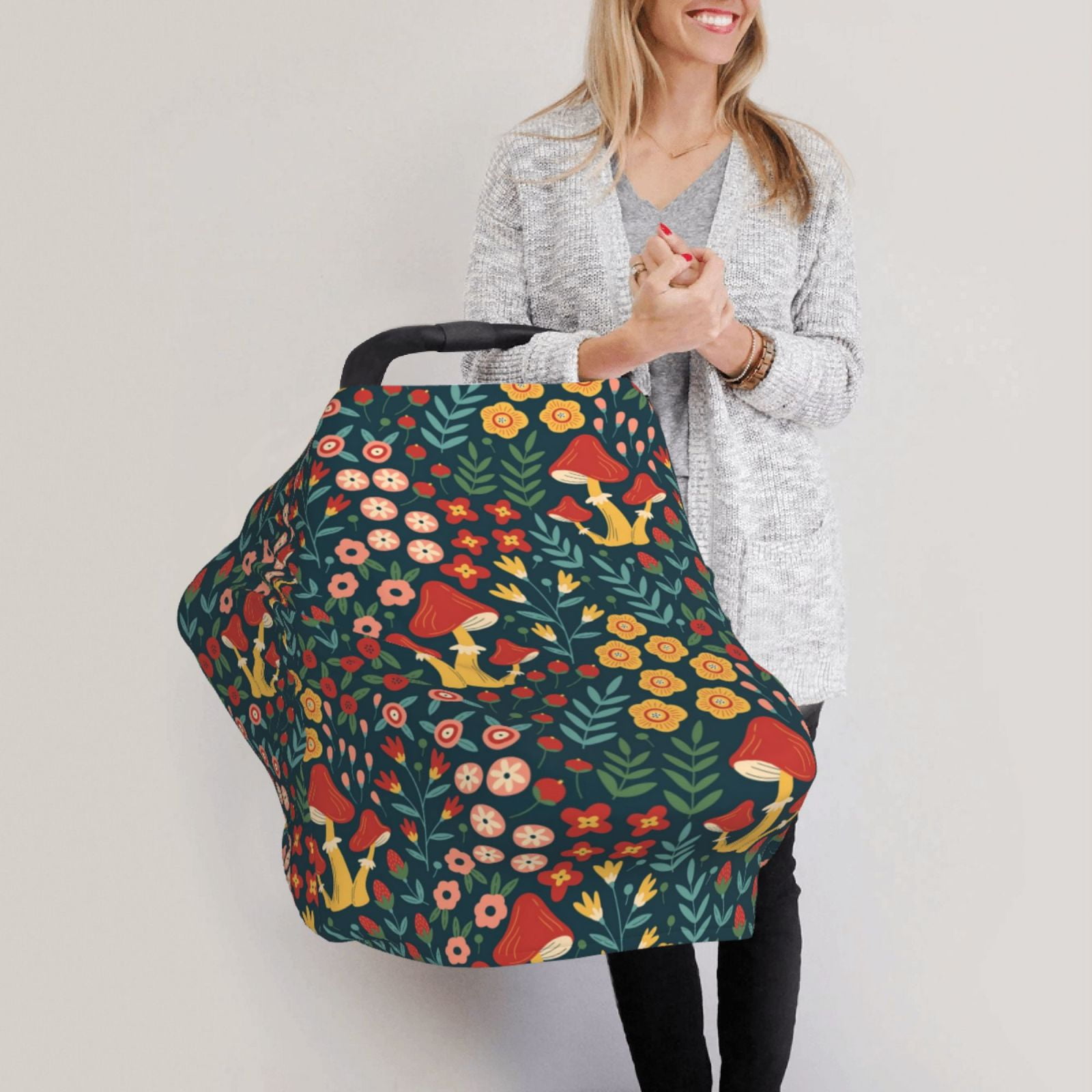 Fotbe Berries and Flowers Pattern Car Seat Covers for Babies, Nursing Breastfeeding Cover Carseat Canopy, Soft Stretchy Carrier Cover