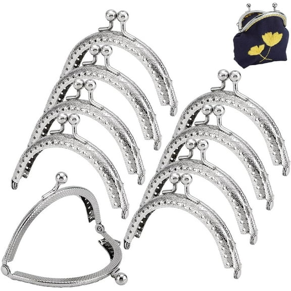 10pcs Purse Clasp Frame Wallet Bag Kiss Clasp Lock Retro Arch Purse Coin Bag Frame Metal Purse Clip Hardware for DIY Craft Purse Bag Handle Sewing Craft Platinum 3.35inch Long