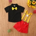 thumbnail image 2 of Posijego Baby Boy 2 Piece Outfit Little Boy Gentleman Clothes Bow Tie Short Sleeve Shirt Suspender Shorts Set, 2 of 7