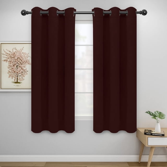 Cortinas opacas, fáciles de usar, con aislamiento térmico, 2 paneles, color vino