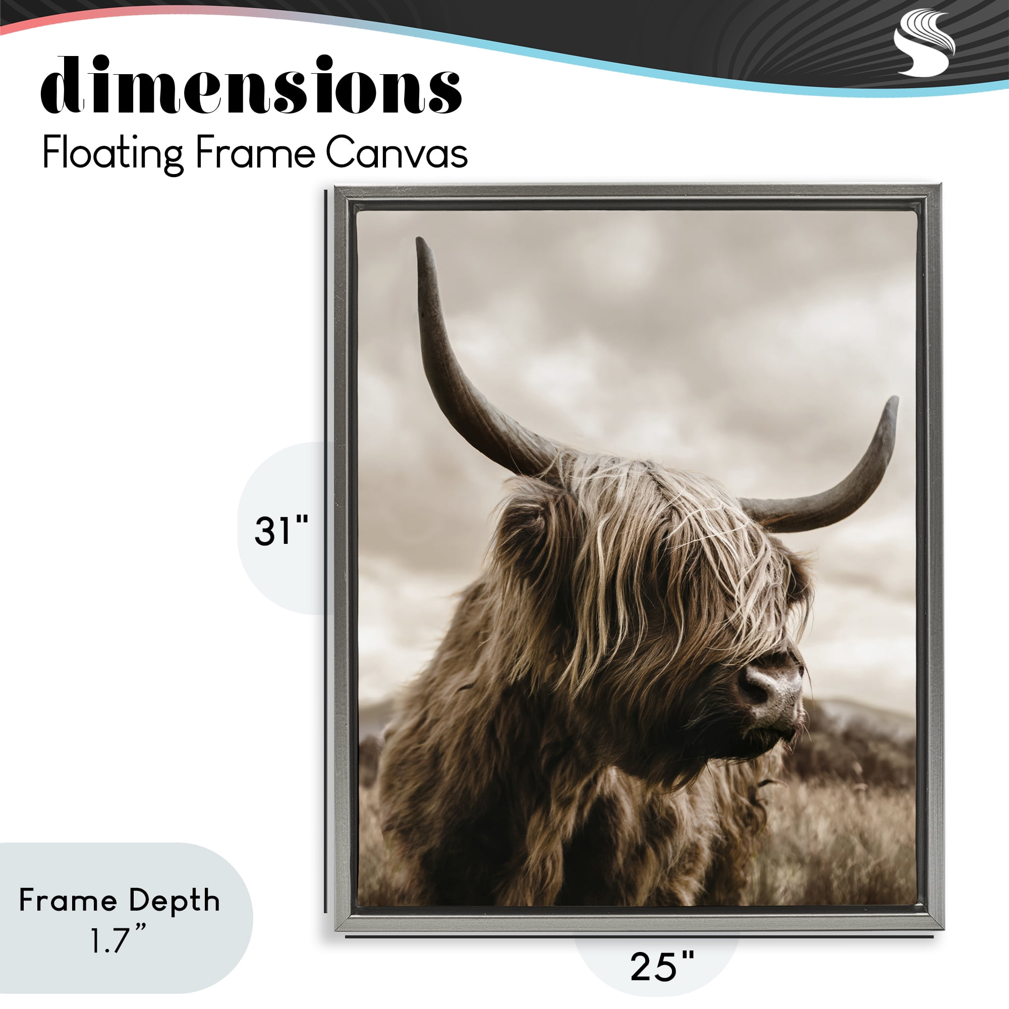 Stupell Industries Searching Cattle Gaze Gray Framed Floater Canvas Wall Art, design by CAD Designs