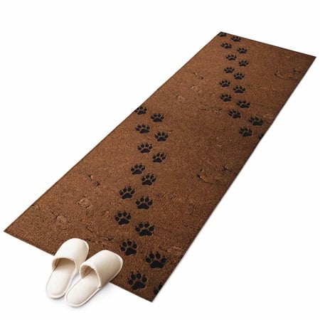 Animal Paw Prints Kitchen Runner Rug 2x6 Washable Runners for Hallway Non Slip Cute Pet Footprints Mud Minimalist Brown Large Area Rug Indoor Carpet for Bathroom Laundry Entryway Bedroom Living Room