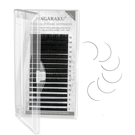 NAGARAKU Eyelash Extensions Individual Lashes 0.10 DD curl 7-15mm Mix Tray Classic Matte Black Soft Natural Faux Mink 16 rows