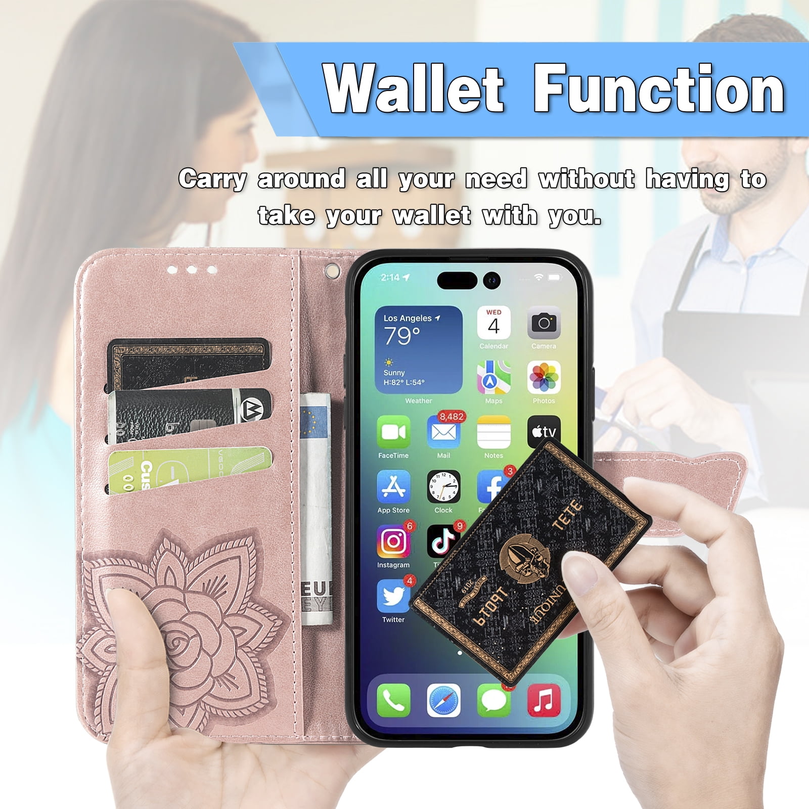SHIELDON iPhone 14 Pro Wallet Case, iPhone 14 Pro Genuine Leather Cover  Folio Case with Magnetic Closure - Light Purple