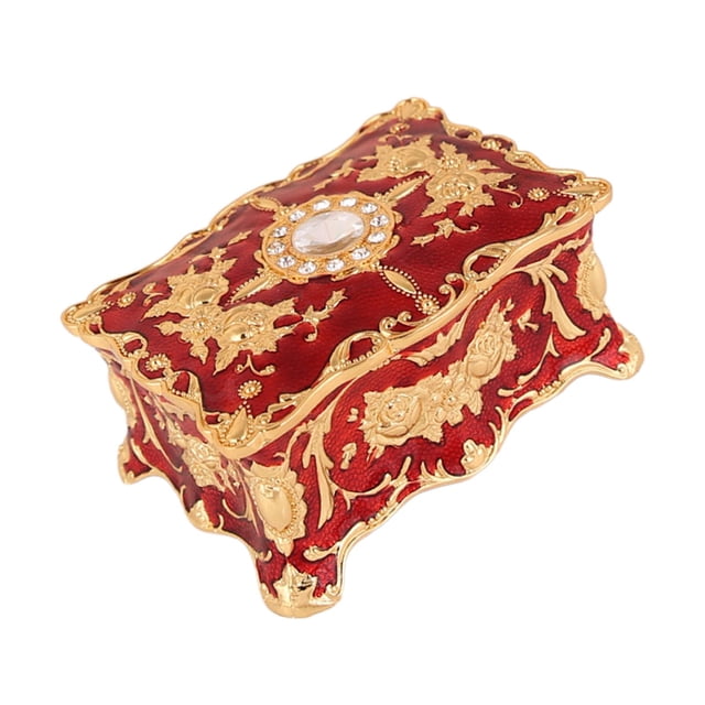 Caja organizadora de joyas de estilo retro para mujer, caja de baratija de regalo, caja de joyería de tocador Rojo jinwen Organizador de almacenamiento de joyas