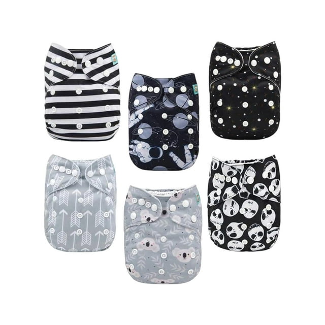 Paquete de 6 pañales de tela para bebés ALVABABY con 12 insertos ajustables