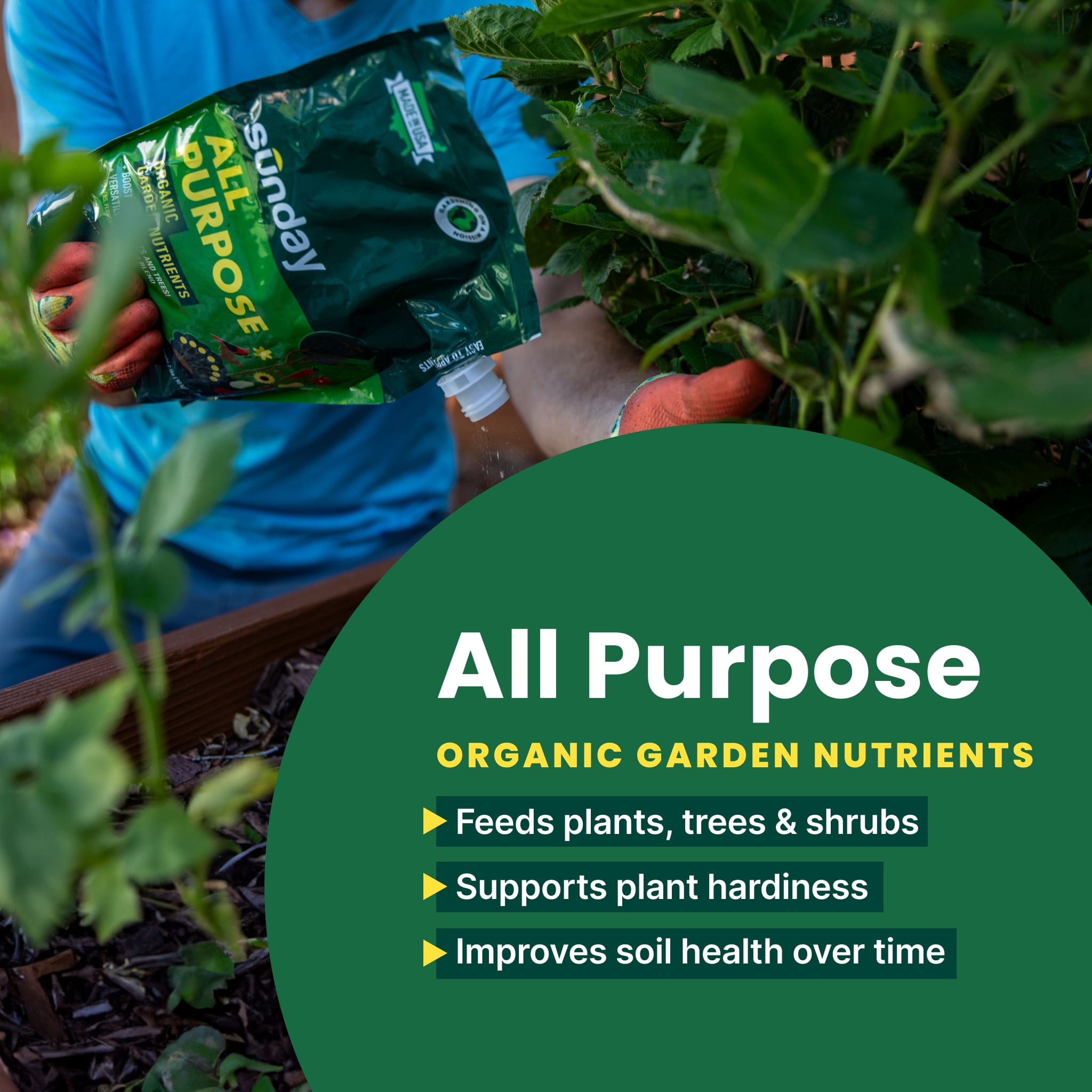 Sunday All-Purpose Organic Garden Nutrients 7-3-7, 50 Sq. Ft. Coverage, 2 lbs.