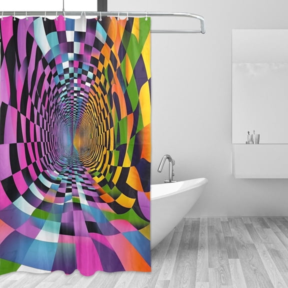 Yayeee Shower Curtain with Hooks 72"x72" Waterproof Fabric Bathroom Hanging Decor, Green Wavy Plaid
