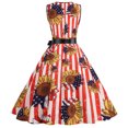 thumbnail image 4 of Wycnly Summer Dresses for Women 4th of July Patriotic Pleated Swing A Line Tank Formal Dresses 2024 Casual Sleeveless V-Neck Star Striped Print Midi Dress Orange l, 4 of 7
