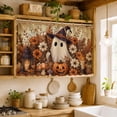 thumbnail image 2 of Orange Halloween Oven Skirt for Farmhouse Kitchen Décor, Ghost Floral Spook Pumpkins Oven Curtain Tie Top Decorative Stove Skirt, Cabinet Dish Washer Curtains with 8 Ribbon Ties 27"x20", 2 of 8