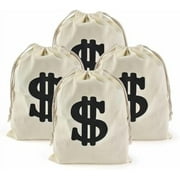 Canvas Money Bag 4PCS Pouch with Drawstring Dollar Sign Carrying Sack Costume Props Canvas Coin Bag for Toy Party Favor, Pirate Cowboy Cosplay Theme Party(11.8 x 15.7 Inch)