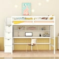 thumbnail image 4 of Harper & Bright Designs Full Size Loft Bed with Desk, Wooden Loft Bed Frame with Staircase and Shelves for Bedroom, White, 4 of 9