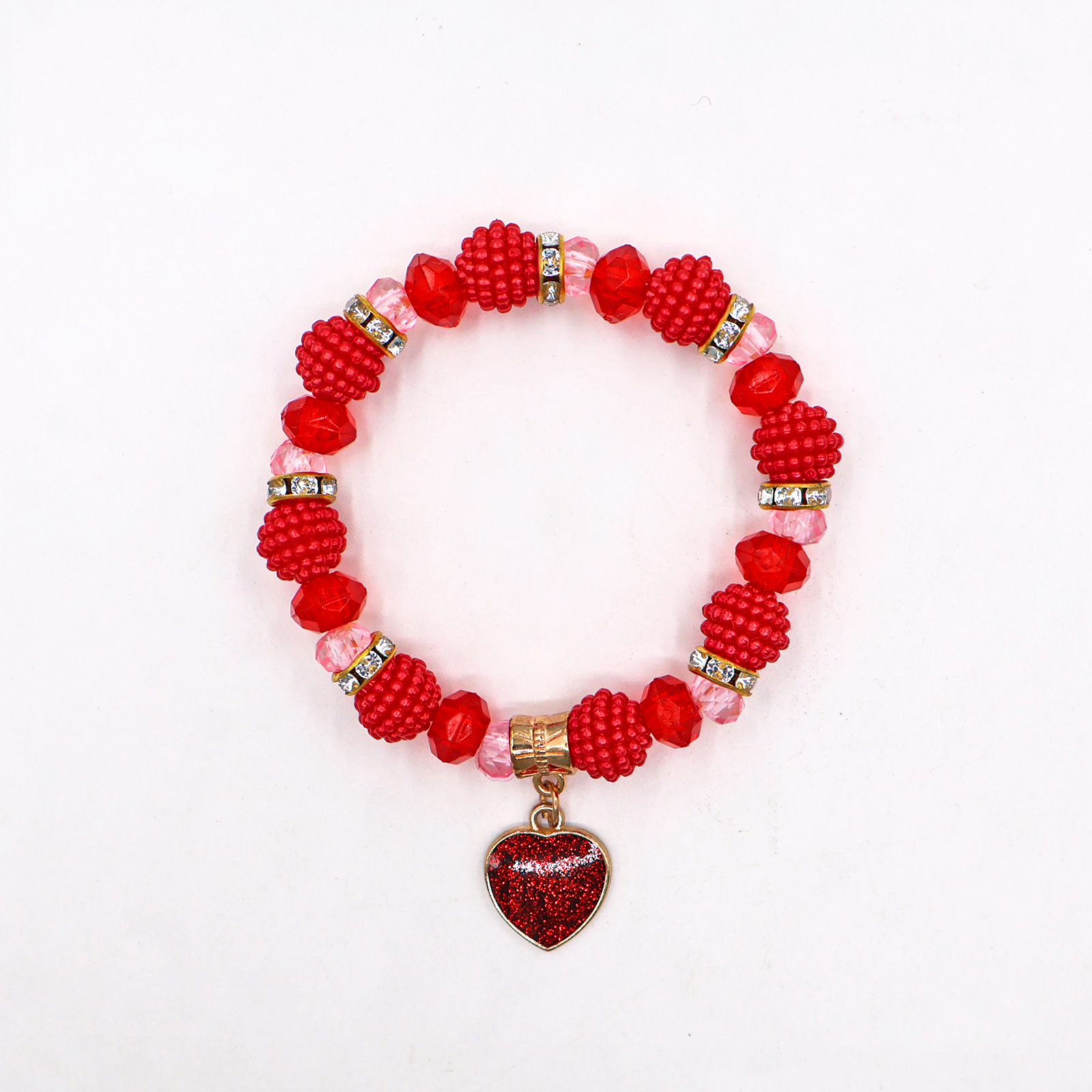 Jinswick 3-Piece Valentine's Day Bracelet Set Ladies Red Heart Charm Bracelet Elastic Bracelet Holiday Birthday Party Gift Wedding Anniversary Gift