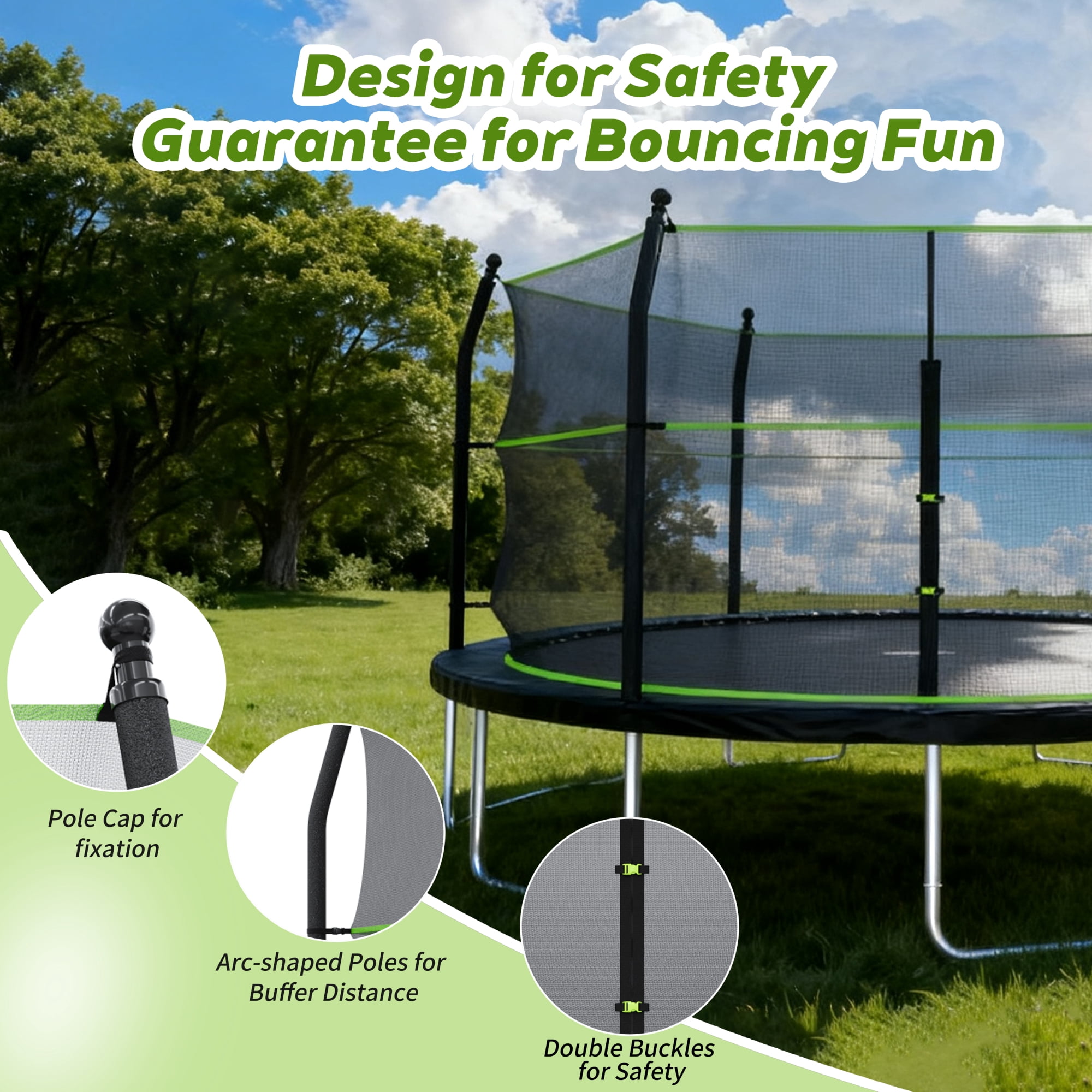 Arspjes 14ft Trampoline with Enclosure Net for Kids and Adults,Heavy-duty Outdoor Trampoline with Ladder,Upgraded Kids Recreational Trampoline for Family,Green