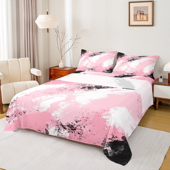 Manfei Teens Adults Abstract Oil Painting Twin Sheet Sets 3pcs,Vintage Aesthetic Twin Fitted Sheet Microfiber,Retro Gradient Minimalist Breathable Flat Sheet,Breathable Home Decor