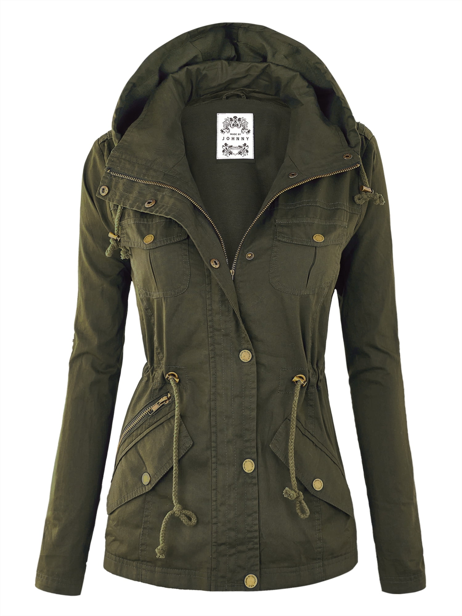 Made by Johnny Women's Pop of Color Anorak Parka Jacket L OLIVE ...