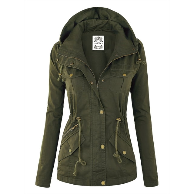 Made by Johnny Women's Pop of Color Anorak Parka Jacket L OLIVE ...