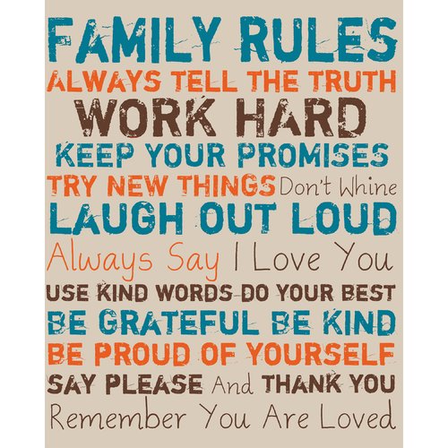 Ptm Images Family Rules Textual Art On Canvas In Blue And Orange Walmart Com Walmart Com