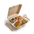 thumbnail image 3 of 8.5''x8''x2.75'' 3Compartments Sugarcane Fibre Natural Kraft Clamshell (100% Compostable & Recyclable) 200 units/Pack, 3 of 4