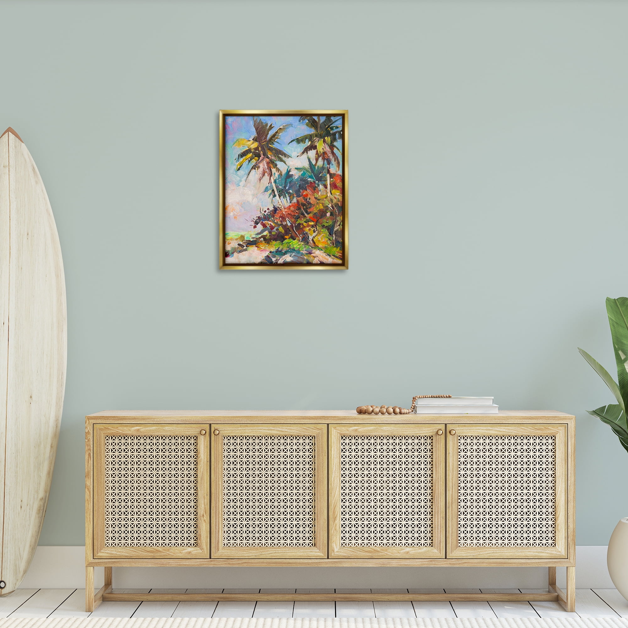 Stupell Industries Vivid Palm Nature Landscape Painting Gold Floater Framed Canvas Art Print Wall Art, 25 x 31
