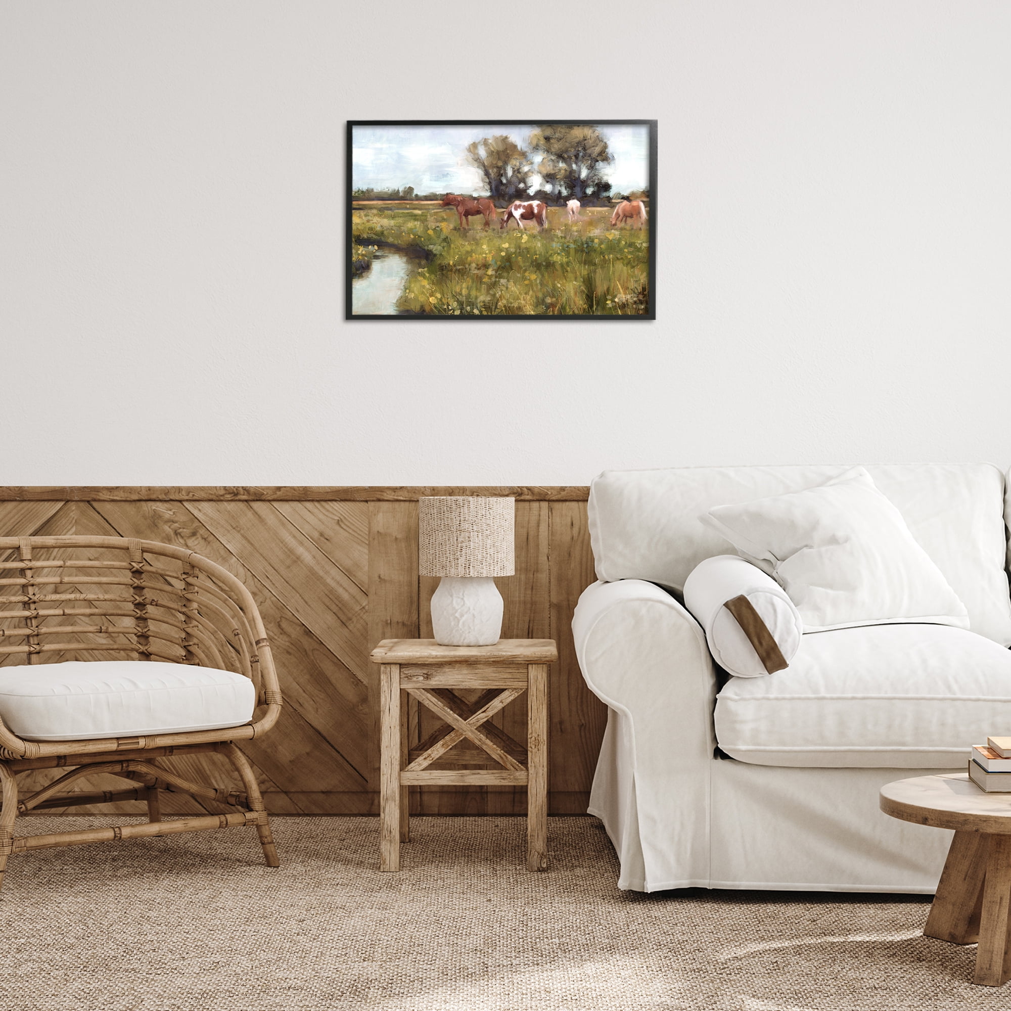 Stupell Industries Lazy Day Horse Landscape Landscape Painting Black Framed Art Print Wall Art, 24 x 16