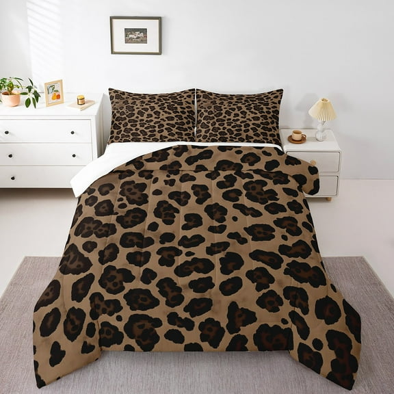 Erosebridal Leopard Print Comforter Sets Queen Size,Animal Print Bedding Queen Comforter Set,Patchwork Room Decorative,Super Cozy,3-Piece