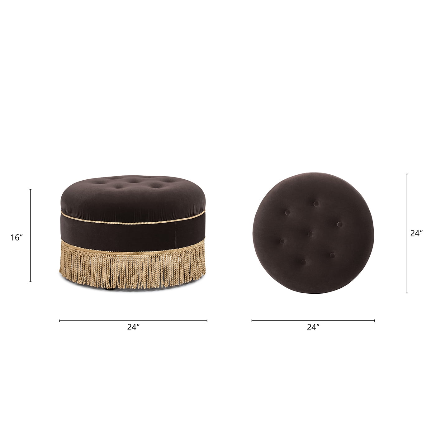 Jennifer Taylor Home Yolanda 24" Round Upholstered Accent Ottoman, Deep Brown Performance Velvet