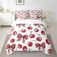 thumbnail image 2 of Manfei Chic Red Bowknot Bedding Comforter Set 7pcs for Child, Yummy Cartoon Cherry King Bedding Sets, Kawaii Ribbon Bow Reversible Bed Sheets, Lightweight Room Decor, 2 of 7