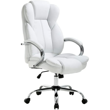 BestOffice Office Chair Desk Chair Computer Chair with Lumbar Support Arms Headrest High Back PU Leather Adjustable(White)