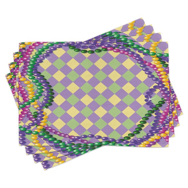Mardi Gras Placemats Set of 4 Mardi Gras Celebration Beads in Vibrant ...
