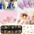 thumbnail image 4 of Arte de uñas 3D Dijes de metal Tachuelas Joyas Calcomanías Accesorios de decoración Más de 800 piezas de cuentas de microcaviar de uñas doradas Suministros de diseño de remaches de estrella y luna, 4 of 6