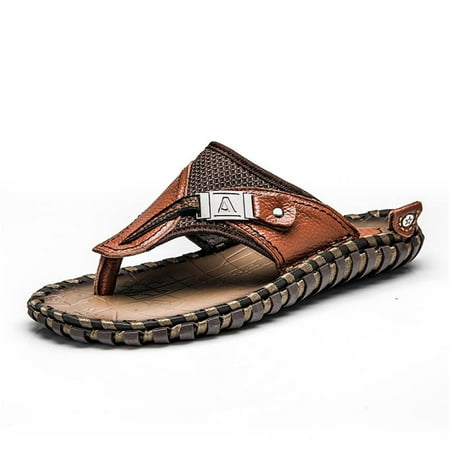 

Men s Leather Sandals Summer Fashion Luxury Flip Flops Casual Slippers Flat Beach Shoes for Adult Male Indoor Outdoor