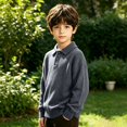 thumbnail image 6 of AUDeals Boys Girls Sweater, Toddler Kids Polo Collar Knit Pullover, Button Placket Loose Casual Long Sleeve Knitted Top for Boys Girls (Grey, 3-4 Years), 6 of 6