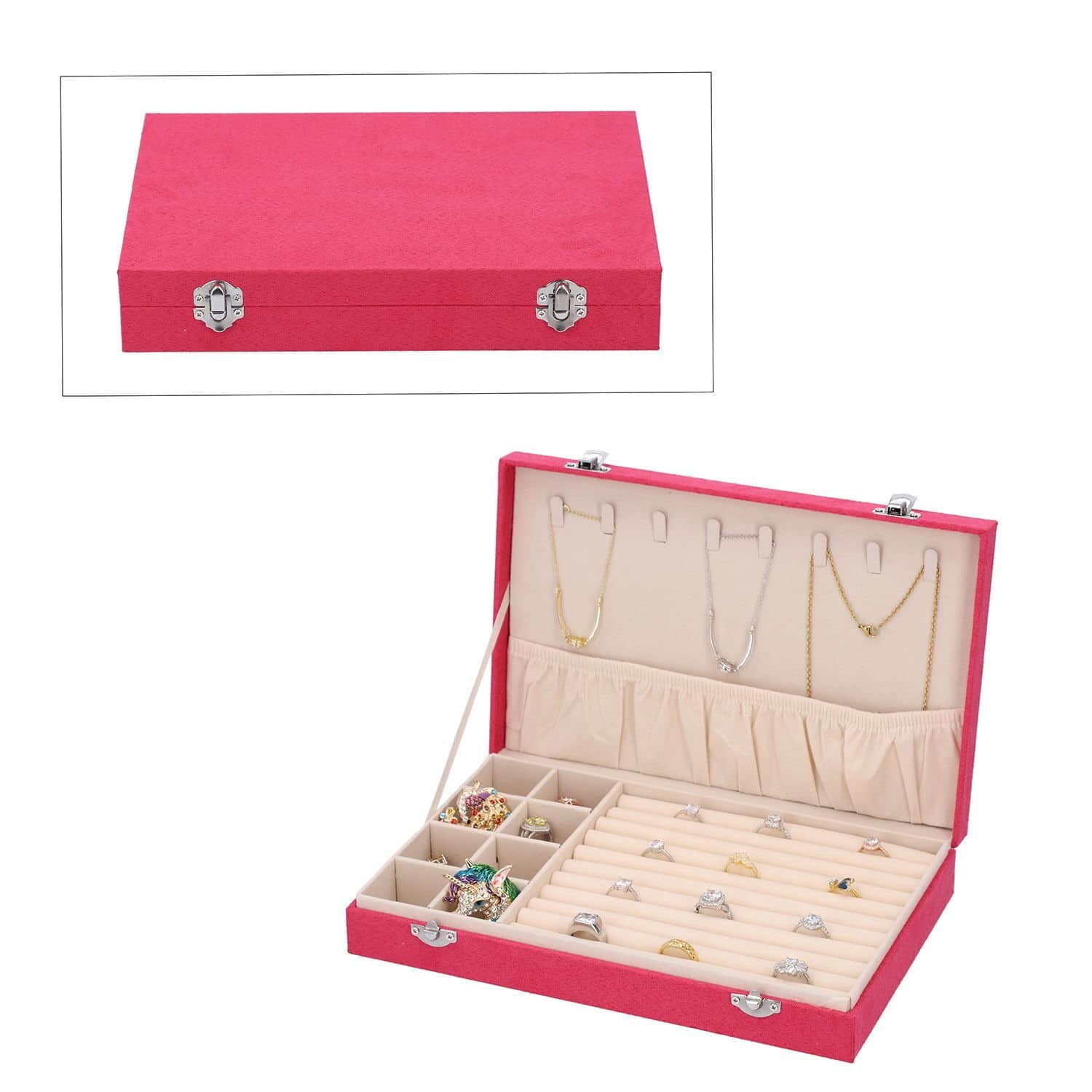 Lilac Velvet Jewelry Box with Anti Tarnish Lining & Lock(11.4x7.3x2)