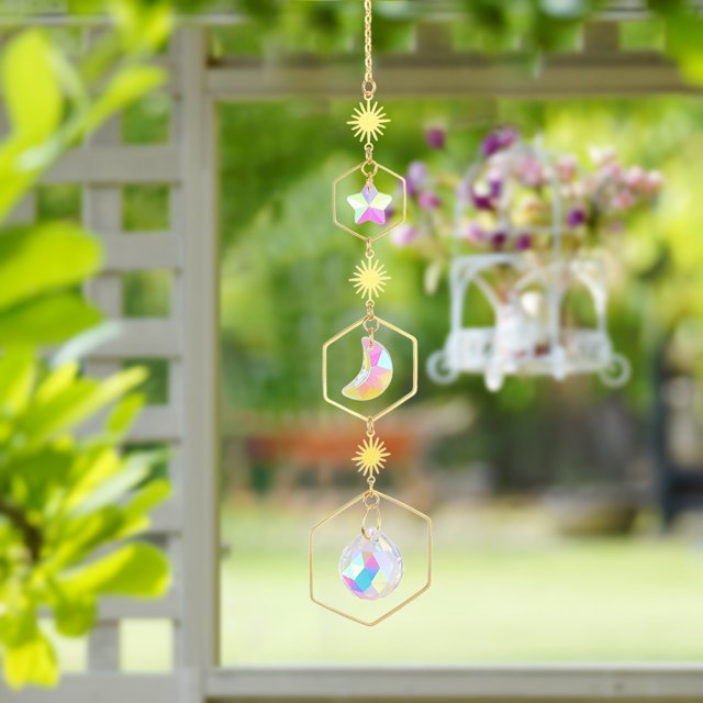 Bola de carillón de viento de cristal, colgante de estrella, decoración de fiesta de Navidad para jardín (C)