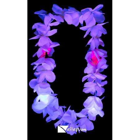Flashing Blinking Light Up Hawaiian Flower Luau Party Fabric Lei, 36"