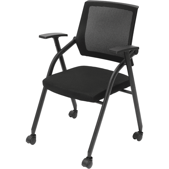 wqmh 1 PACK Ergonomic Folding Office Chair with Thick Cushion, Comfortable Foldable Office Chair with Arms & Wheels for Office Meetings, Conference, Training Room