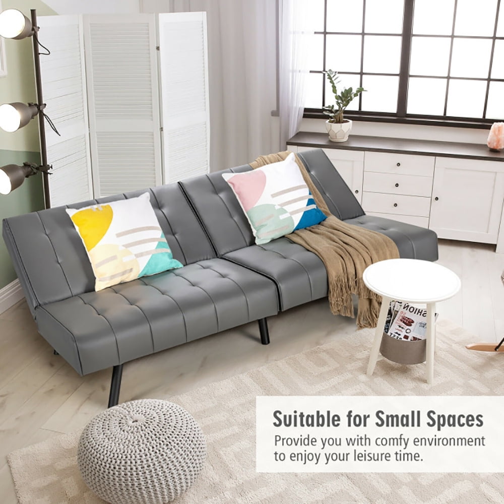 Finihen Folding PU Leather Sofa Couch, Futon Sofa Bed, PU Leather Convertible Folding Couch Sleeper Lounge, for Living Room, Bedroom, Gray Finihen Folding PU Leather Sofa Couch, Futon Sofa Bed, PU Leather Convertible Folding Couch Sleeper Lounge, for Living Room, Bedroom, Gray