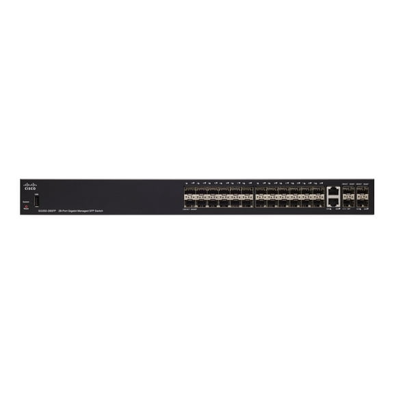 Cisco SG350-28SFP 28-Port Gigabit Managed SFP Switch - 28 x Gigabit Ethernet Expansion Slot - Manageable - Optical Fiber - Modular - 3 Layer Supported - Rack-mountable, Desktop - Lifetime Limited Warr