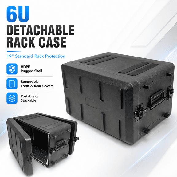 6U Rack Case Shallow 12" Depth, 19" Rackmount Flight Cases, Watertight Dust-Proof 6 Space Shock Mount Racks with Microphone Compartments