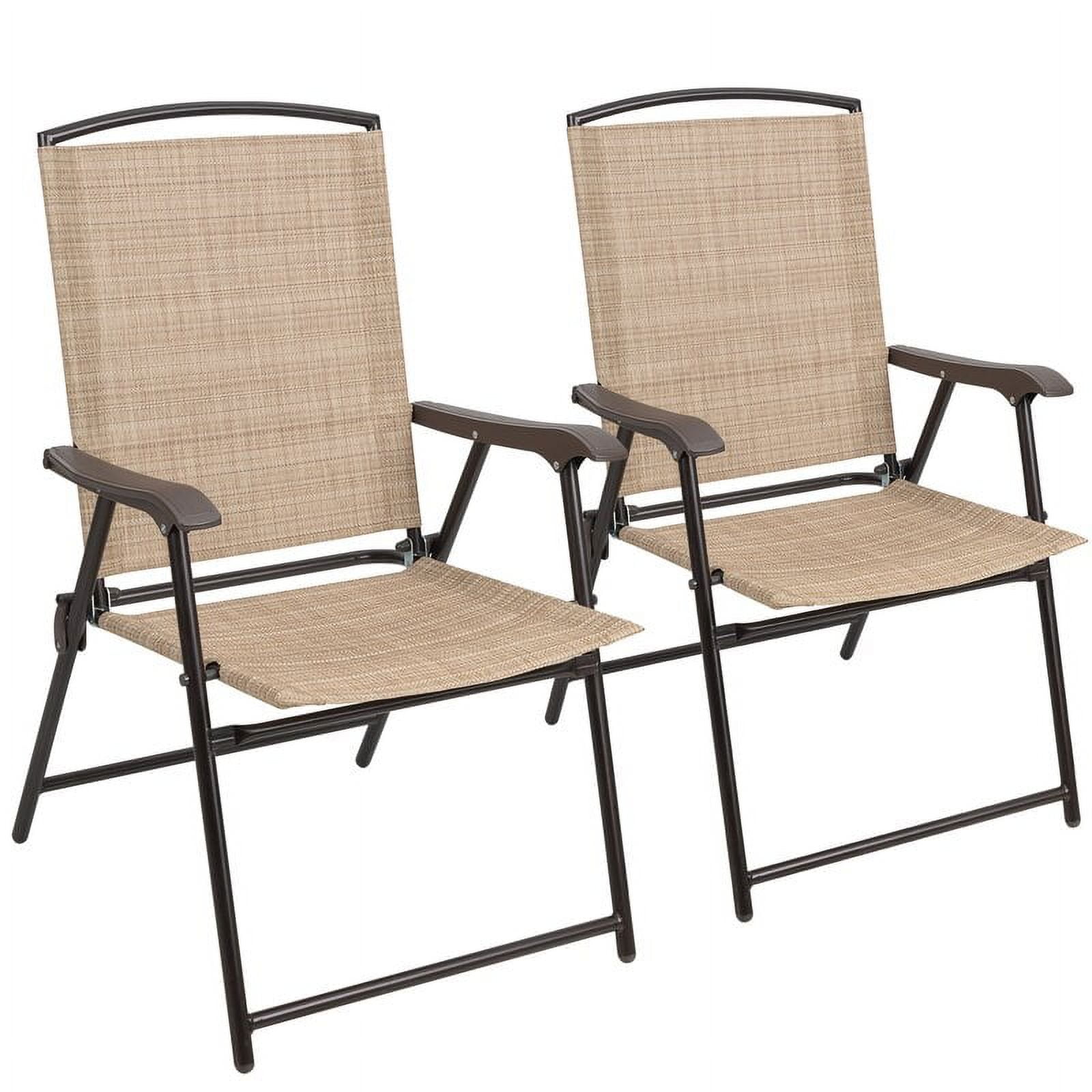 Vineego 2 Pieces Patio Folding Chairs Outdoor Chairs Textilene Furniture Chair Set, Beige