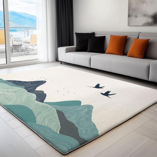 Washable Rug 7x8 ft Area Rug Minimalist Mountain Living Room Rug, Non Slip Machine Washble Rug Soft Low Pile Bedroom Rug Lightweight Rug Carpet for Home Dinning Room