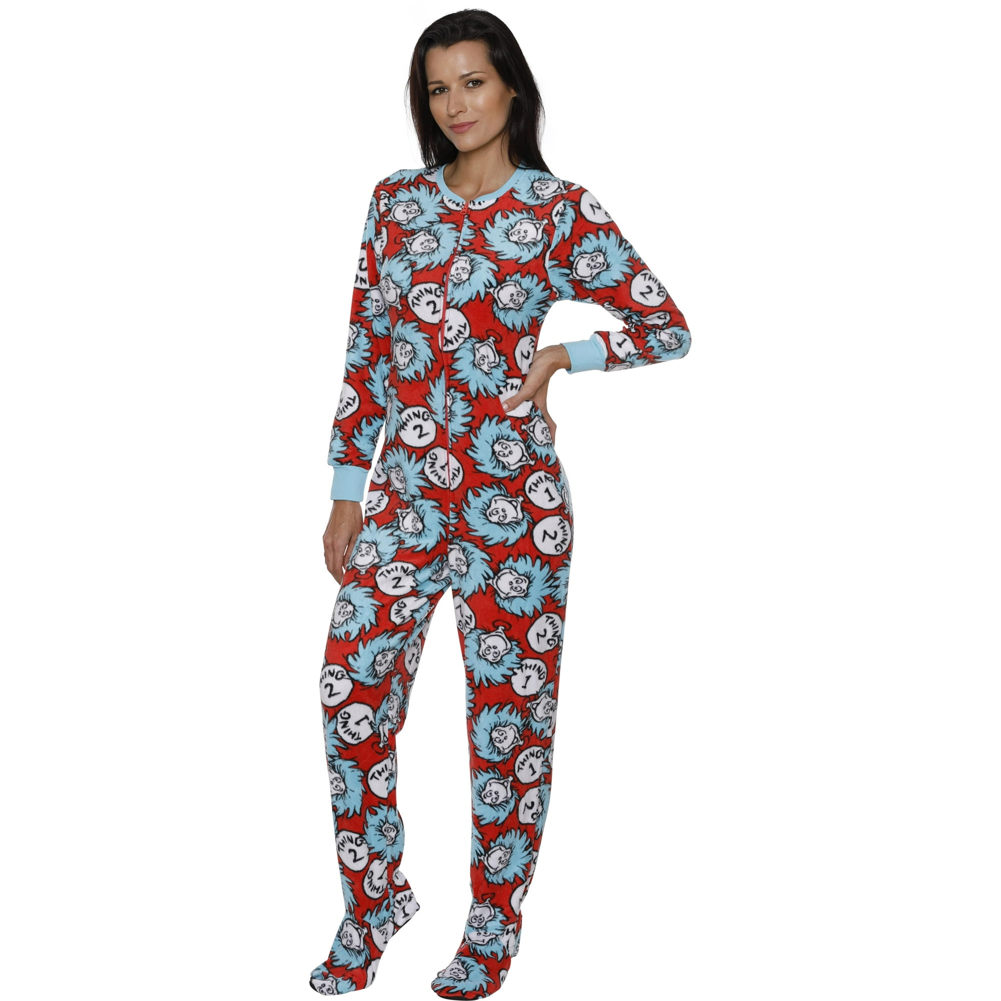 Dr. Seuss Thing One Thing Two Women s Pajama Set Footed Union Suit Walmart