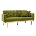 thumbnail image 5 of Convertible Sofa Sleeper with 2 Pillows, Accent Velvet Sofa Upholstered Couch Loveseat with Adjustable Backrest and Golden Metal Legs, Futon Sofa Bed with Square Arm for Living Room, Olive, 5 of 7