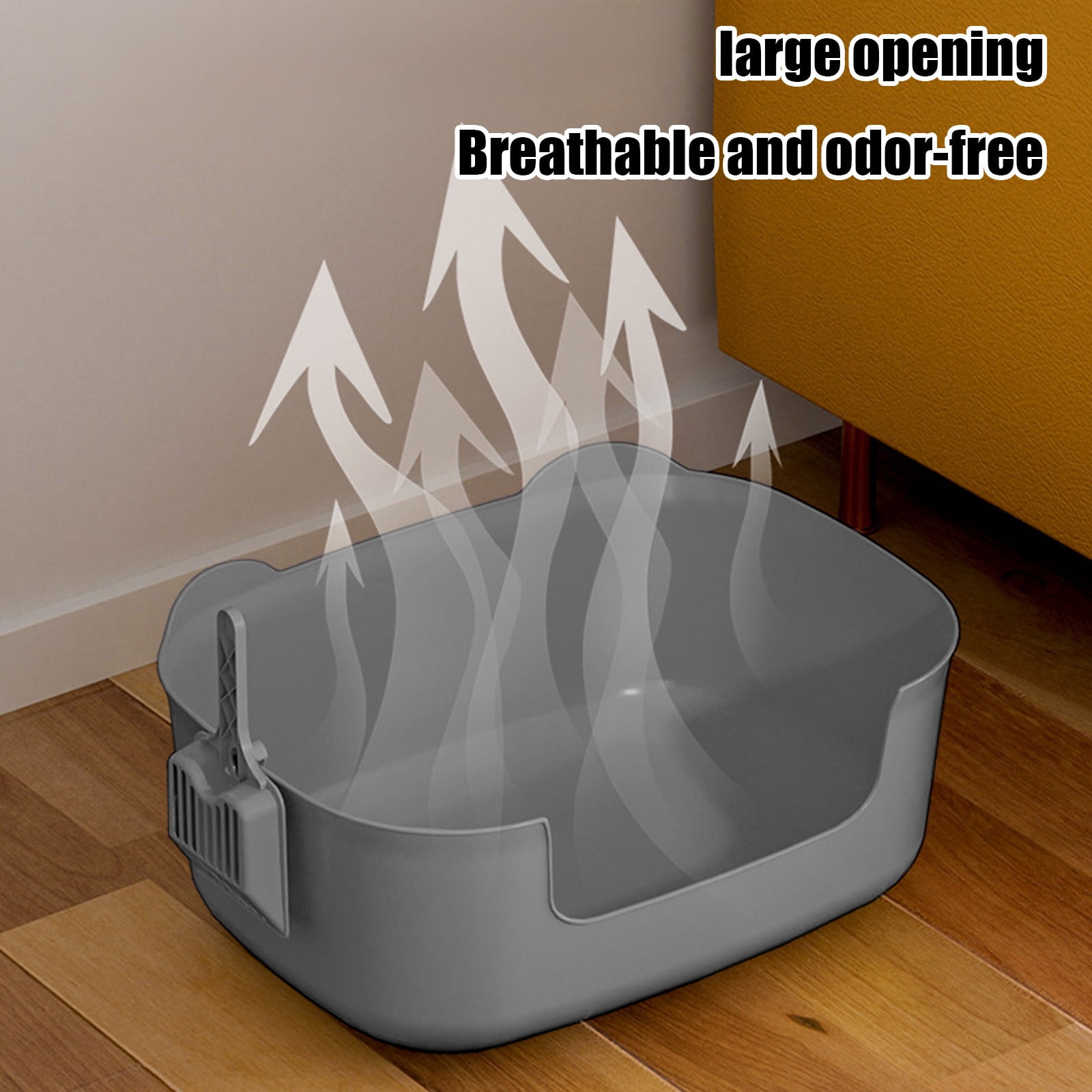 Large Cat Litter Box with High Sides, Open Kitty Litter Boxes Anti-Splashing for Indoor Cat Low Entry Cat Litter Pan for Small and Elderly Cats, Tool-Free Assembly