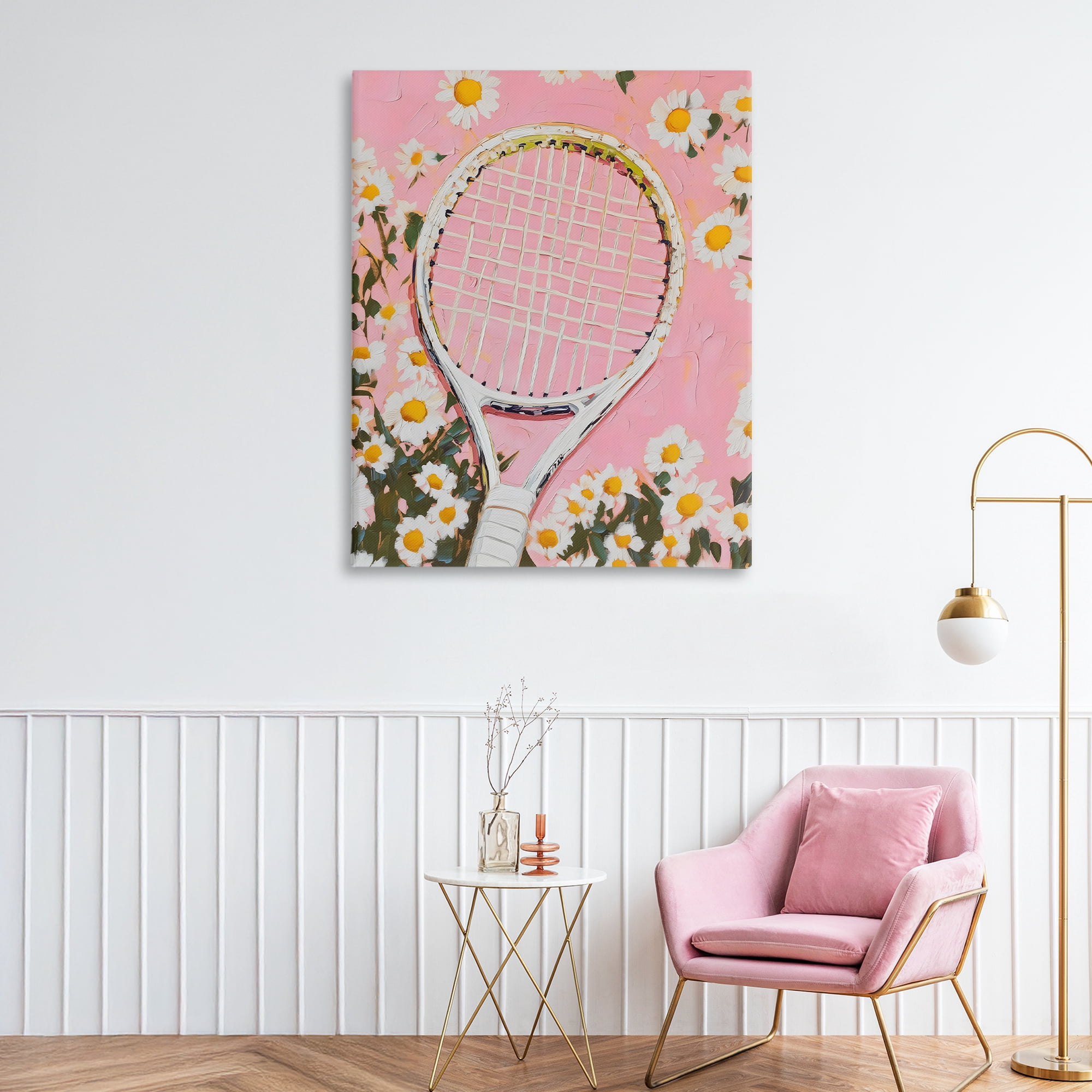 Stupell Industries Pink Tennis Racket & Daisies Canvas Wall Art, design by LSR Design Studio